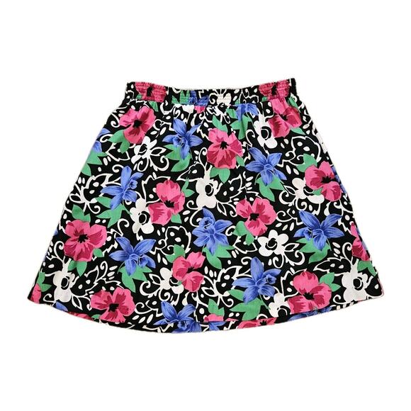 Vtg Floral Mini Skirt Womens M Artsy Elastic Waist Boho Cottage Fairy Peasant - Picture 1 of 9